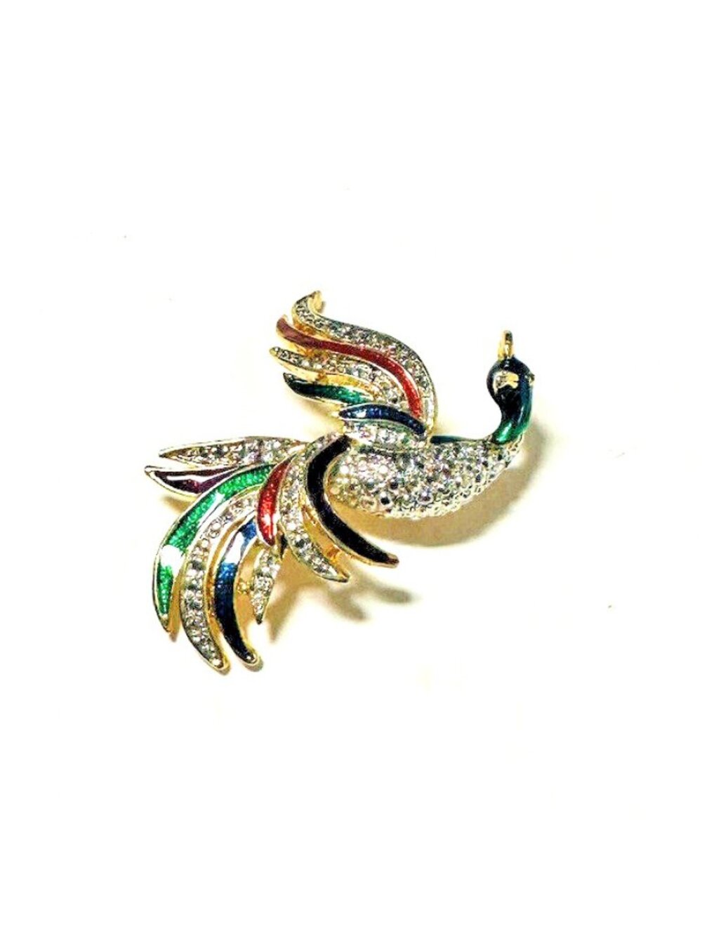 VTG Bird of Paradise Brooch Colorful Enamel Gold Silver Tone Metal Beautiful 2in